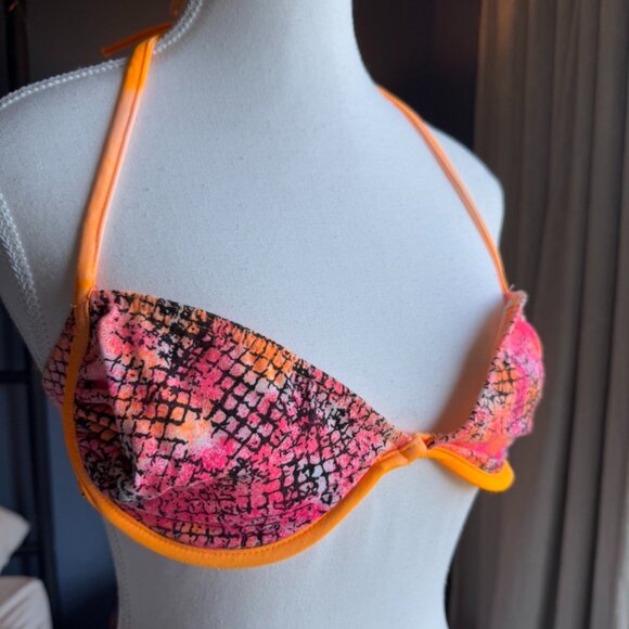 90s Neon Pink and Orange Print Bikini by Baltex - Picture 3 of 12
